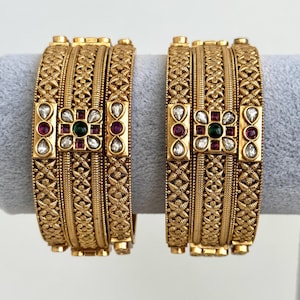 Set van 6 matgouden Rajwadi-armbanden, choda-set/bruidsarmbanden/antieke armbanden/gouden armbanden/Rajwadi-armbanden/Kundan-stenen armbanden