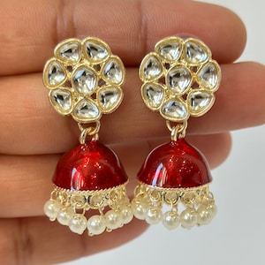 Small Indian Jhumka Indian jhumka Earrings kundan Earring Indian Jewelry Pakistani Jewelry Meenakari Earring Bollywood Earring gift for her