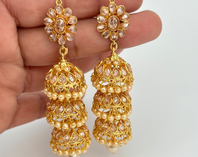 Oxidised Silver Polki & Pink Stone Jhumka Earrings LP- 48Hr Delivery