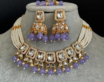 Conjunto de collar Kundan de lavanda/joyería Kundan Bollywood/ joyería india/ collar paquistaní/ collar punjabi/boda nupcial/india