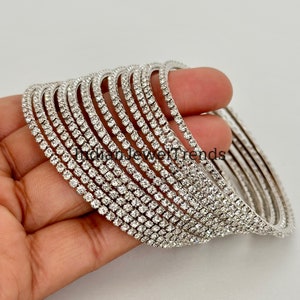 Set of 12 silver stone bangles set/Indian Bangles/Indian wedding/bridal jewelry/Statement bangles/Silver bangles/Fancy thin bangles