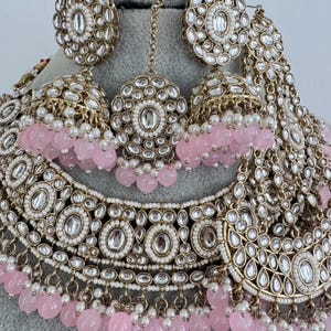 Pink Kundan Necklace Set, Pearl Kundan necklace , Bollywood Jewelry, Indian Pakistani jewelry for wedding
