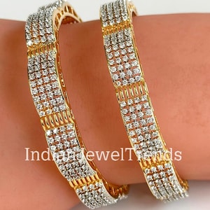 Gold Finish CZ Diamond Bangles Pair /CZ Bangles/Bracelet/Indian Party Bangles/CZ stone bangle/Indian wedding/bridal jewelry 2pcs