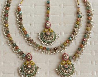 Set di collane da sposa verdi in stile indiano/pakistano/matrimonio/gioielli alla moda/set di collane - Italia