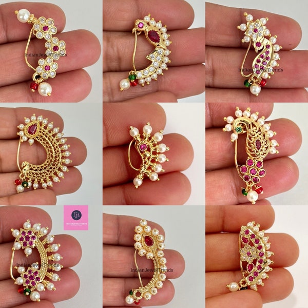 Restocked Nose Ring / marathi nose ring/ priyanka chopra Nath /CLIP ON Indian Nose Ring/ Indian Bridal Jewelry/ Nathini /bollywood nose ring