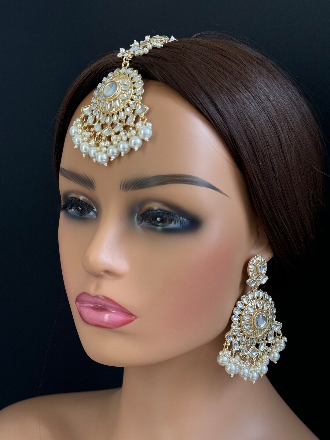 Ensemble de boucles d'oreilles neuves pour mariées Maang Tikka