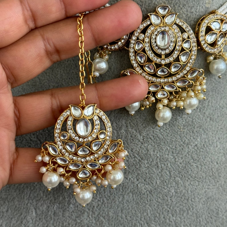 White Pearl Kundan Necklace Set/Kundan Choker/ Bollywood Jewelry/ Indian Pakistani necklace/ punjabi necklace/bridal necklace/indian wedding zdjęcie 8