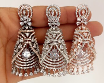 American Diamond earrings/Indian Jewelry/Pakistani Jewelry/Bollywood Jewelry/CZ earrings/AD earrings/Statement earrings/Gift for her