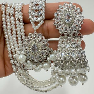 Silver Polki Kundan Earrings Tikka set/punjabi tikka set/tikka set for Mehndi/kundan maangtikka/tikka set/Silver Tikka w/Earrings\Pakistani