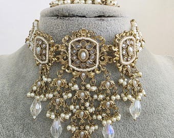 Antike Polki Perle Kundan Choker Set / Statement Halskette Set / indischer Schmuck / Pakistan Schmuck / Hochzeitskette / Braut Halskette / Indianer
