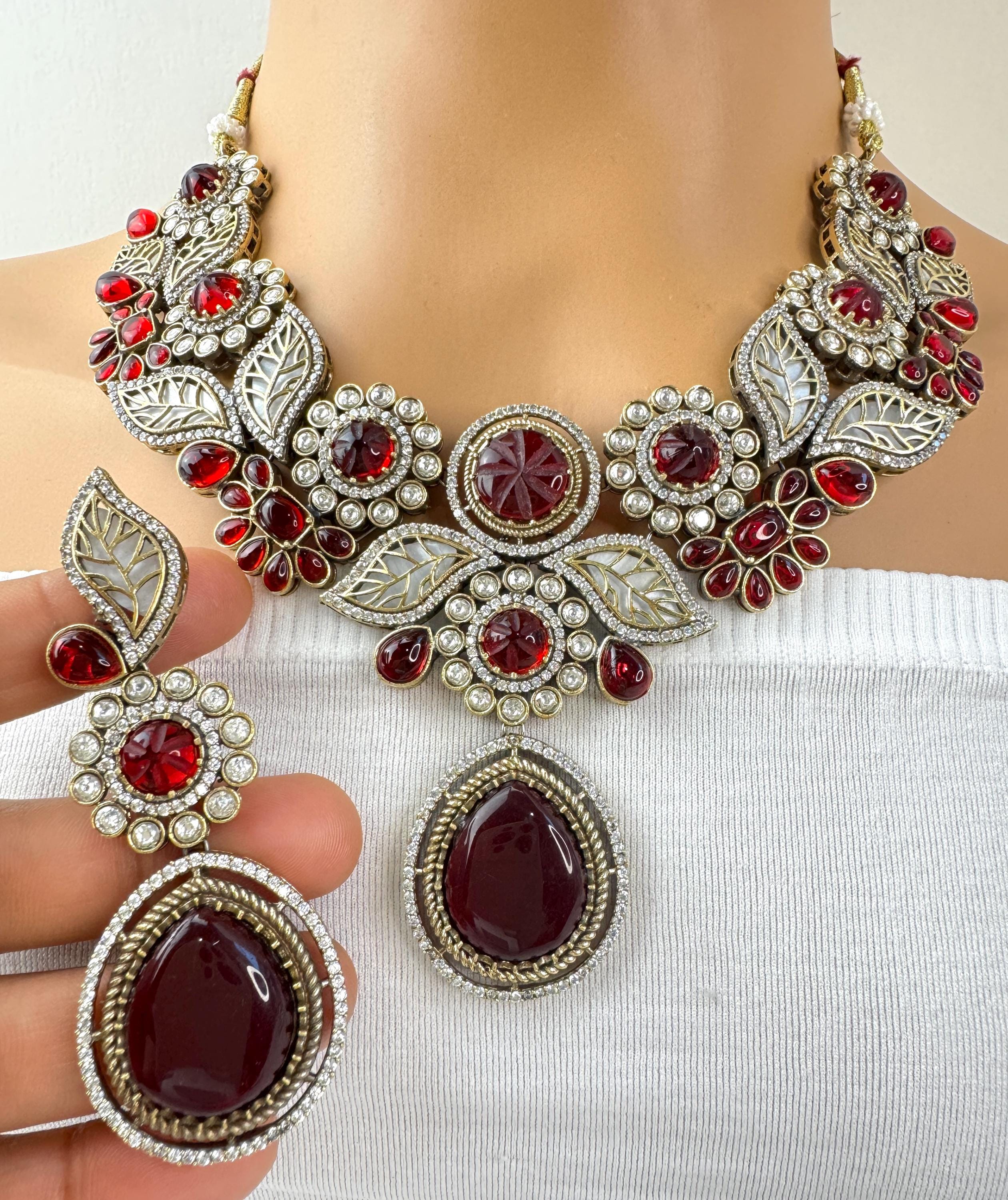 Maroon Red Victorian Polki Kundan Necklace,sabyasachi Necklace