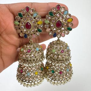 Restocked Antique Polki kundan Jhumka/stone Jhumka/Indian Jewelry/Pakistani Jewelry/Punjabi Jewelry/Statement earring/Bridal earring wedding