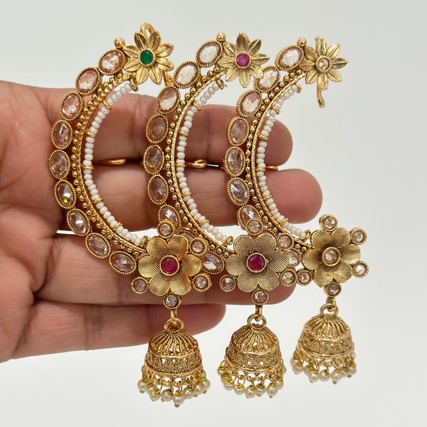 Gold plated polki Earcuff Earrings/Earcuff Jhumkas/Traditional ethnic earrings/Trendy earrings/Statement earrings/Bridal/Pakistani/Punjabi