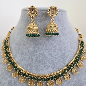 Grüne Guttapusalu Perle Goldkette/Goldkette/Indianerkette/Goldkette/Goldkette/Goldkette/Goldkette/Goldkette/Goldkette in Indien/ein Gramm Gold / Tempel-Schmuck/Südindischer Schmuck
