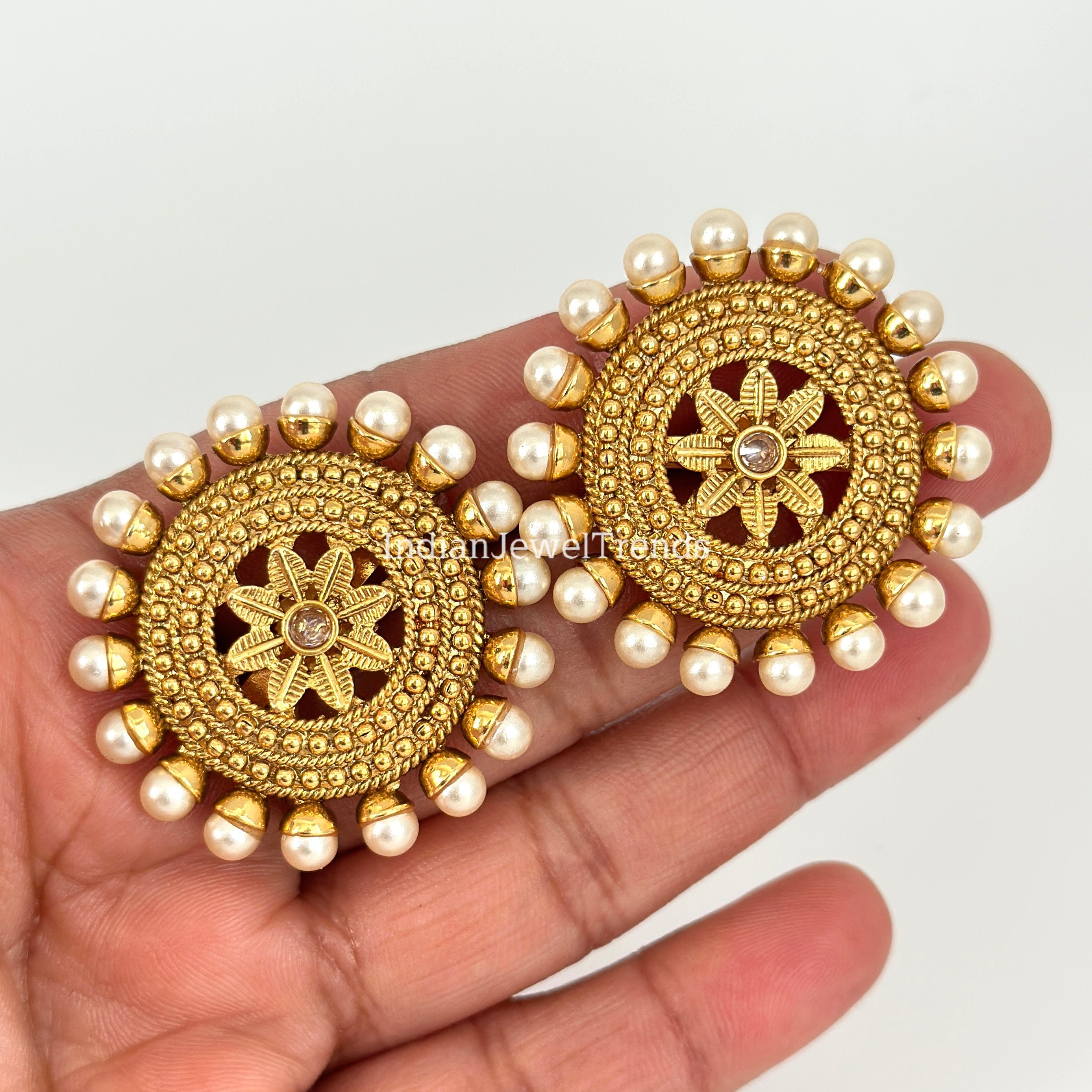 Amazon.com: Crunchy Fashion Bollywood Traditional Indian Wedding Retro Big  Gold Jhumka With Pink Beads Long Chain Tassel Hangers Earrings for women:  Clothing, Shoes & Jewelry