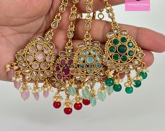 Gold polki kundan Maang tikka/Kundan Tikka/Indian forhead Jewelry/Indian Wedding Jewelry/Pakistani Jewelry/Jhoomer/Matha patti/Tikka
