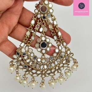 Restocked Mirror Pearl Passa, Jhoomer, Side tikka Indian Punjabi Pakistani wedding jewelry, jewelry, Hair accesories