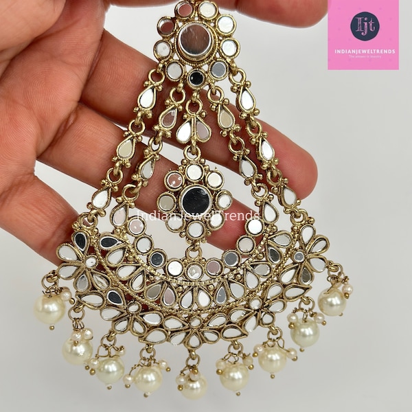Restocked Mirror Pearl Passa, Jhoomer, Side tikka Indian Punjabi Pakistani wedding jewelry, jewelry, Hair accesories