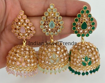 Gold plated Polki Jhumka/stone Jhumka/Indian Jewelry/Pakistani/Punjabi/Indian/Statement earring/Bridal earring/Indian wedding