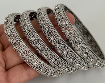 Oxidized Silver Bangles(4 Pc)/German Silver/Black Metal/Boho/Tribal/Indian Jewelry/Pakistani Jewelry/Oxidized Bangles