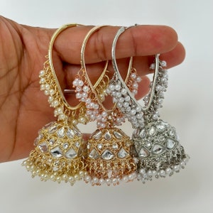 Große Kundan Perle Hoop Ohrringe / traditionelle ethnischen Hoop / Bali Ohrring / Trendy / Statement Ohrringe / Bali Jhumka / / Pakistan / Punjabi