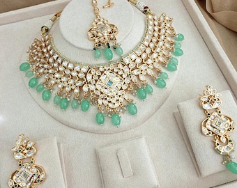 Mint Fine Kundan Indian Bridal Necklace, Wedding Necklace, Fine