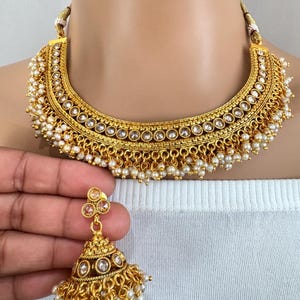 Gold Polki Kundan necklace South Indian Jewelry Temple Jewelry Guttapusalu Necklace Wedding necklace Bridal necklace Indian necklace