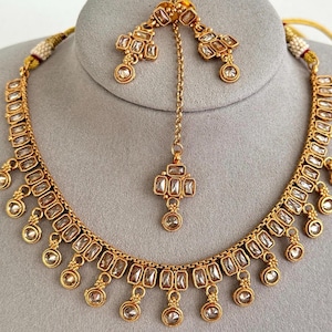 Gold Polki stone Necklace Set/Kundan Choker/Bollywood Jewelry/Indian jewelry/ Pakistani necklace/punjabi necklace/bridal /indian wedding