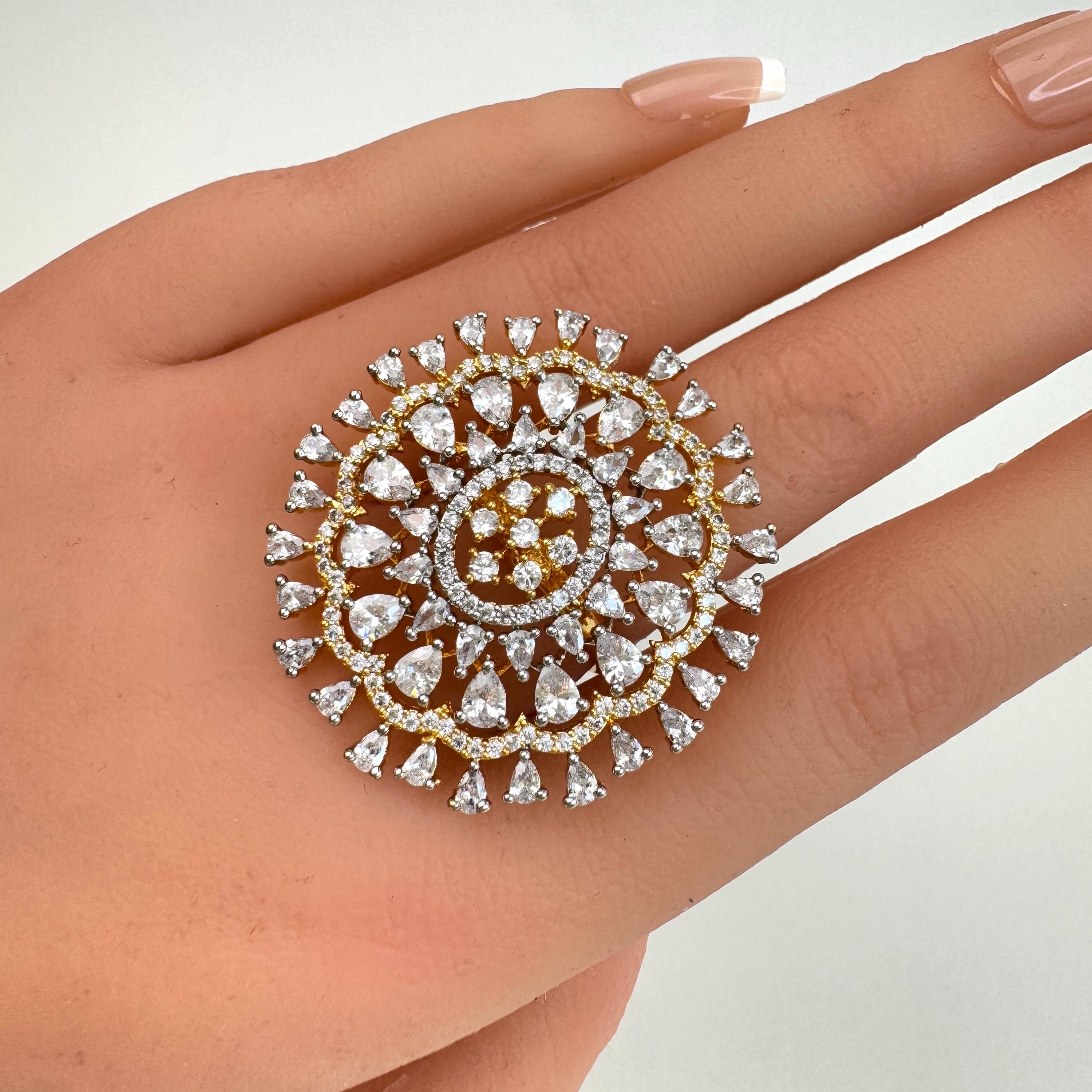 IndianJewelry ＊RINGのみ Large American Diamond CZ Ring/statement Ring/cocktail Adjustable