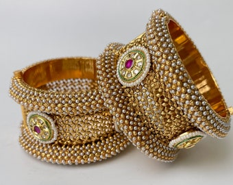 Bracciale Kada apribile Rajwadi Kundan placcato oro (1 pezzo) Kada singolo/indiano/gioielli da matrimonio/gioielli Kada/Punjabi/matrimonio indiano/bracciali di Bollywood