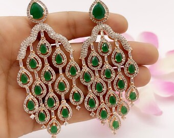 victorian jadau earrings silver jewelry emerald drops statement earrings diamond earrings sabyasachi jewelry Indian bridal jewelry