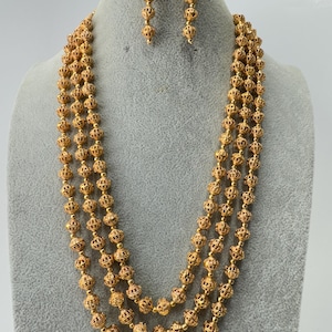 Long 3-layered gold Matar mala Necklace/Indian Long Necklace/Temple Jewelry/Necklace Mala/Indian/Haram Necklace/Indian Wedding/Rani Haar