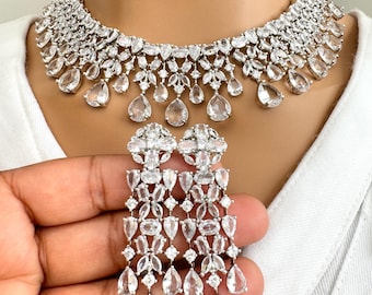 Amerikanische Diamant Halskette/Amerikanische Diamant/CZ Steine Halsketten-Set/Elegant/Einzigartiger Schmuck/Indisch/Pakistani/Bollywood/indische Hochzeit/Braut