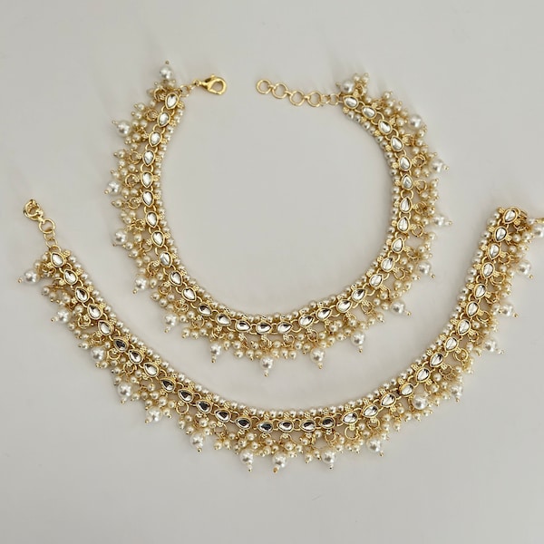 Gold Plated Anklet Pair/Payal/Moti Payal/Jhanjran/Panjeb/Pajeb/Indian Traditional Anklets/Indian Jewelry/ Pakistani Jewelry/ Boho Jewelry
