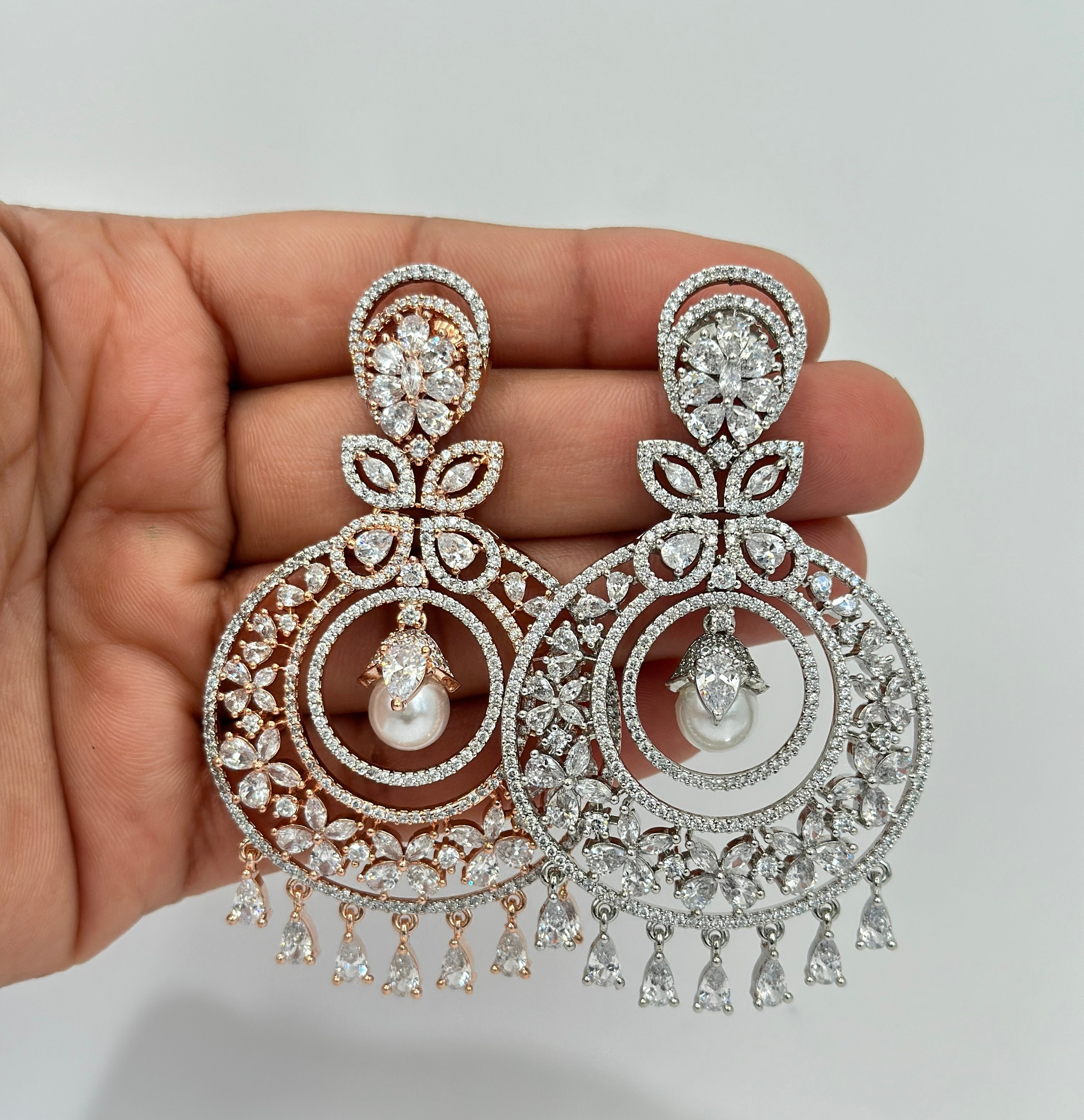 Luxury Diamond Pear Tear Drop CZ Earrings | Diamond leaf Color stone F –  Indian Designs