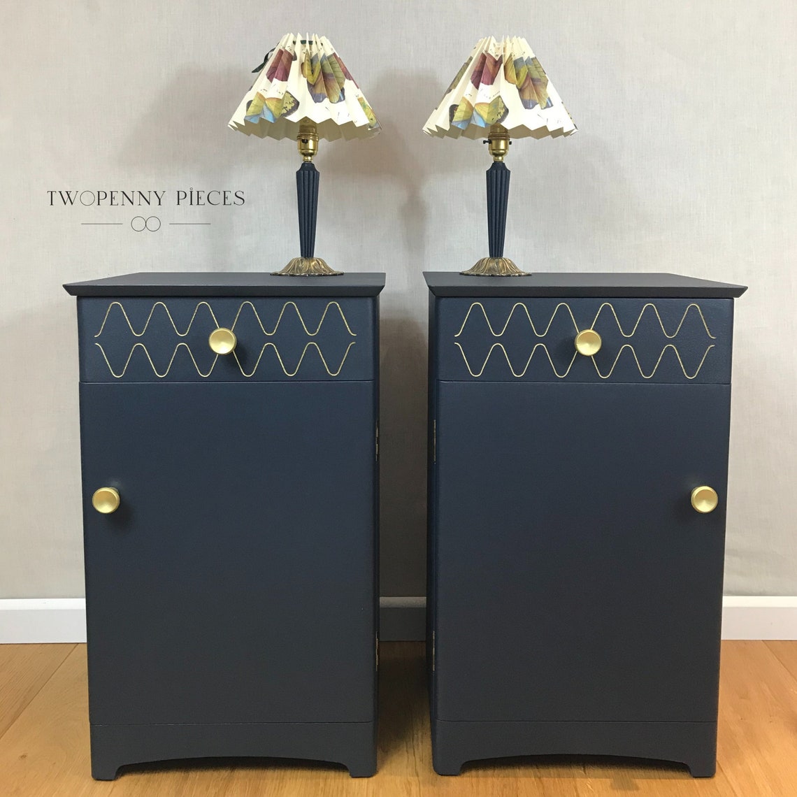 Pair of Vintage Navy Table / Bedside Lamps with French Etsy