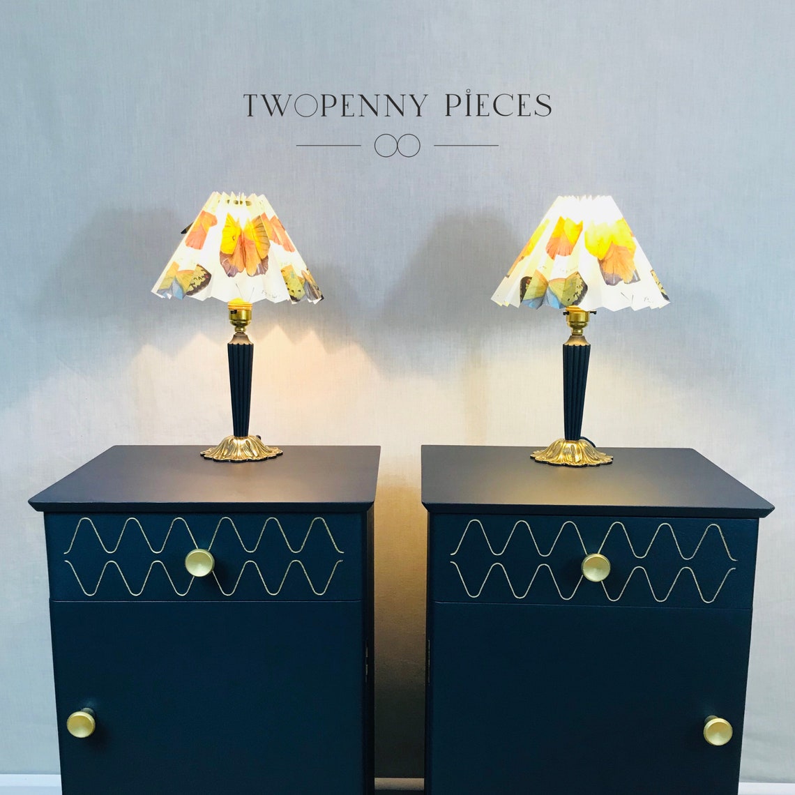 Pair of Vintage Navy Table / Bedside Lamps with French Etsy