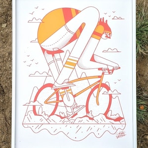 Mustachioed Mountain Marauder - Screen Printed Poster // Bike art // Wall art // Home Decor // Bicycle prints