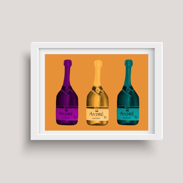 Champagner Flasche Kunstdruck - Lila, Gold und Teal