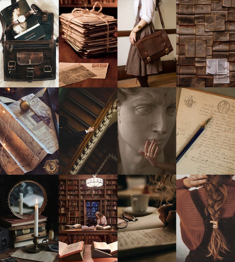 Dark academia decor wall collage kit digital download 70