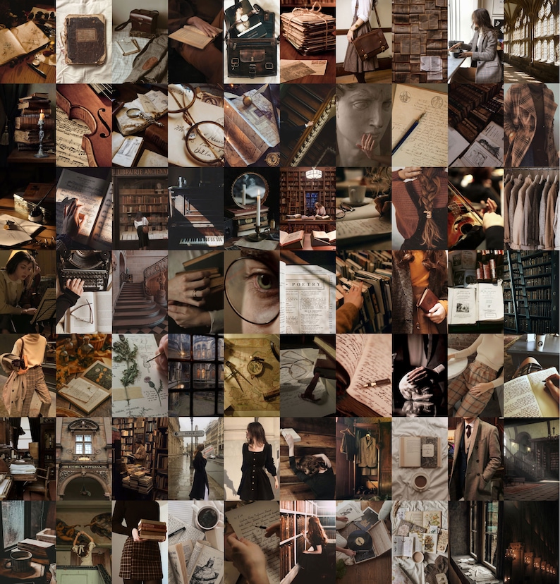 Dark academia decor wall collage kit digital download 70