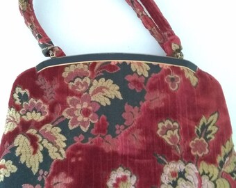 Vintage Crown Lewis Floral Tapestry Bag Purse Rare