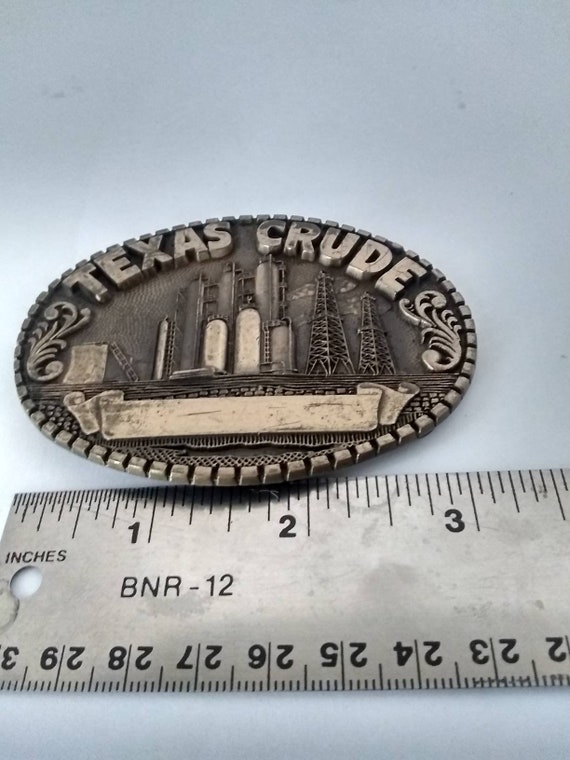 Vintage Texas Crude Metal Belt Buckle - image 7