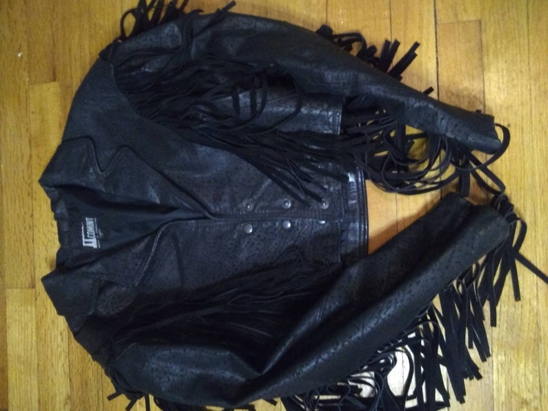 Vintage, Leather, Jacket, Black, Comint, Biker, motorcycle, Crop, Fringe, hippie, Boho, Harley, Sturgis, Rare, 80s, women's, Size Small image 7