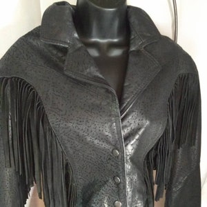 Vintage, Leather, Jacket, Black, Comint, Biker, motorcycle, Crop, Fringe, hippie, Boho, Harley, Sturgis, Rare, 80s, women's, Size Small image 1