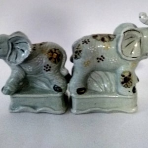 Vintage Porcelain Celadon Hand painted Elephants