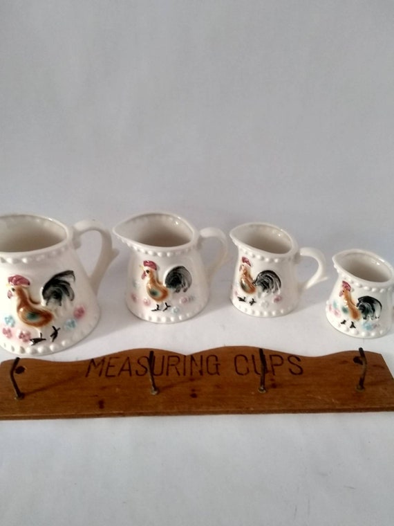 Vintage Rooster Measuring Cups Japan Farmhouse Cottage Chicken 