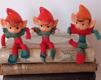 Vintage Christmas pixie elf knee hugger ornament decor mid century kitsch Grandma 1960's
