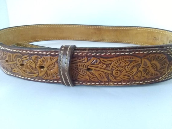 Vintage Tooled Leather Belt Aimco Cowboy Western … - image 2