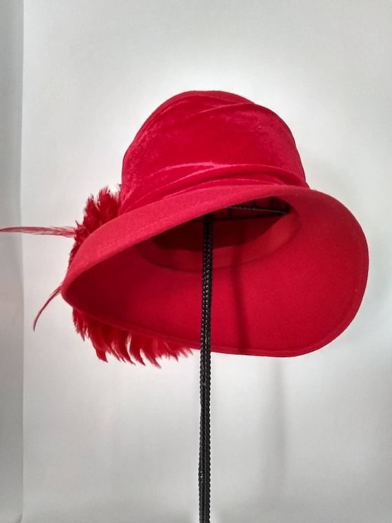 Designer Red Feather Hat Haute Couture Dramatic Feathered Red Fashion Hat, Statement  main image 2